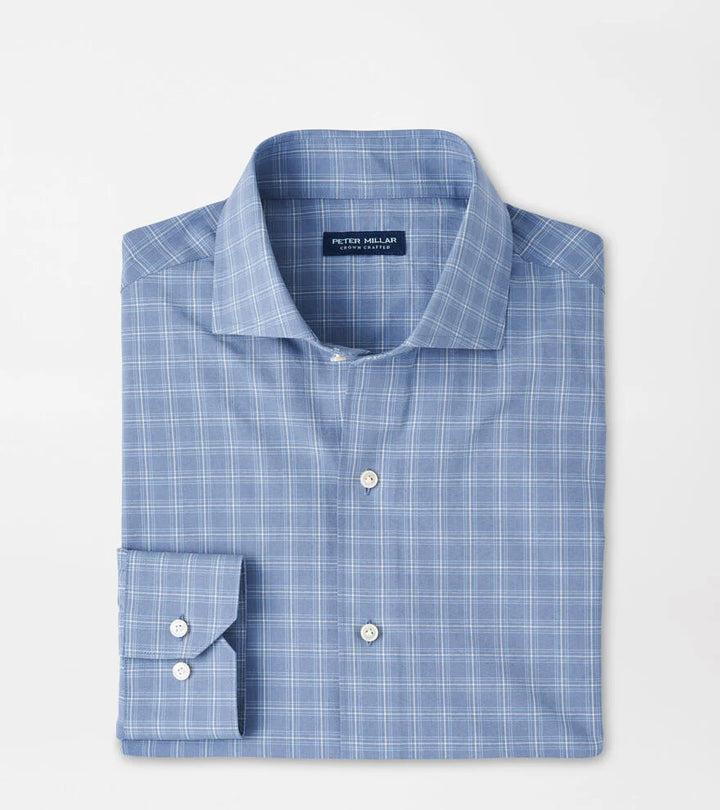 Peter Millar Men's Tailored Fit Reese Performance Poplin Sport Shirt - RAIN CLOUD