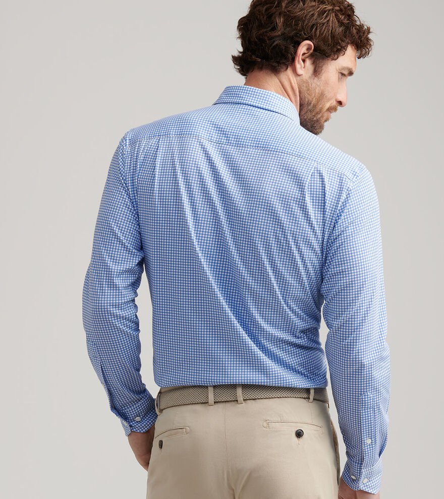 Peter Millar Men's Tailored Fit Excursionist Flex Gingham Sport Shirt - RAIN CLOUD