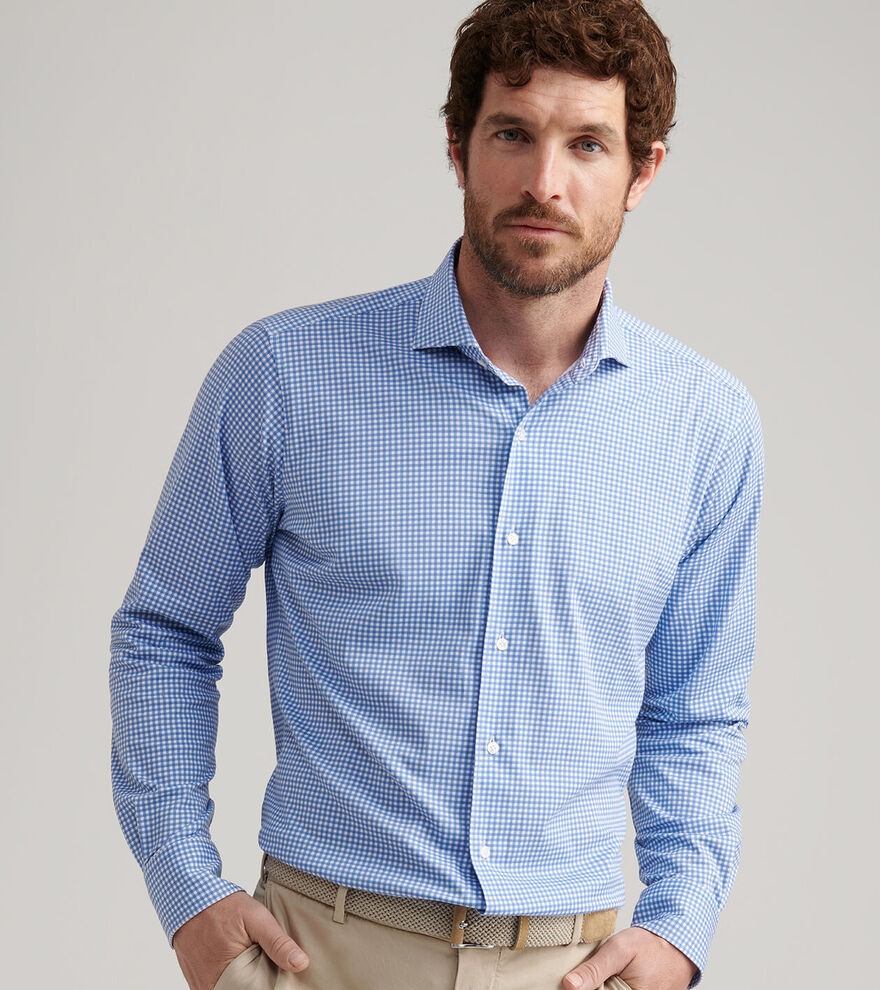 Peter Millar Men's Tailored Fit Excursionist Flex Gingham Sport Shirt - RAIN CLOUD