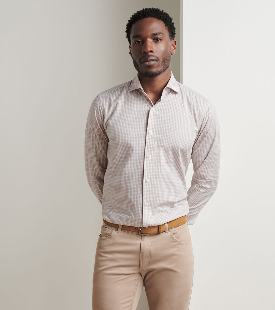 Peter Millar Men's Tailored Fit Torino Cotton Sport Shirt - CAMEL