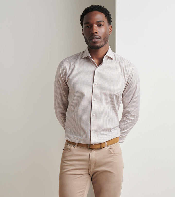 Peter Millar Men's Tailored Fit Torino Cotton Sport Shirt - CAMEL