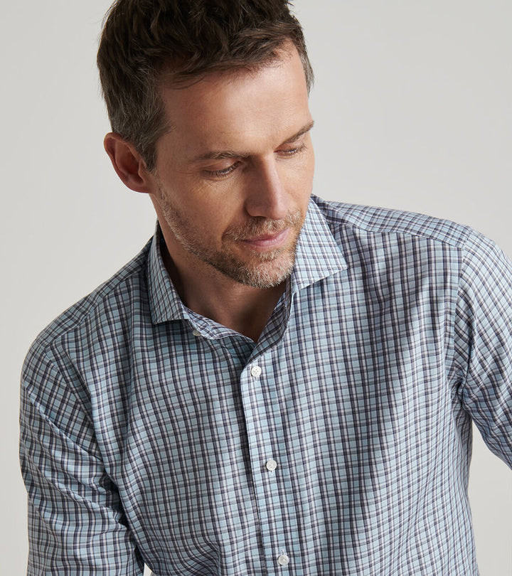 Peter Millar Men's Tailored Fit Abetone Cotton Sport Shirt - BLUE FRONST