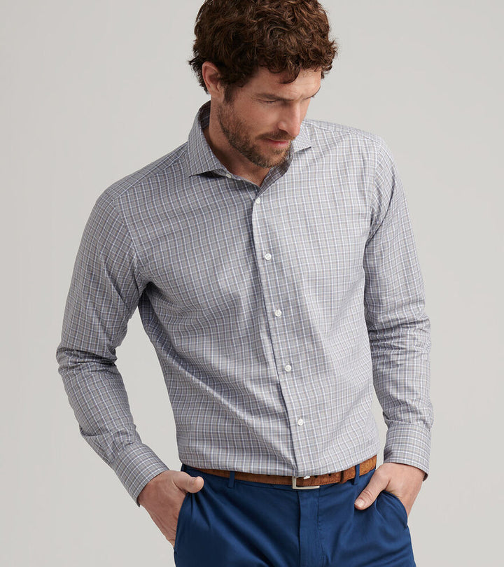 Peter Millar Men's Tailored Fit Abetone Cotton Sport Shirt - RAIN CLOUD