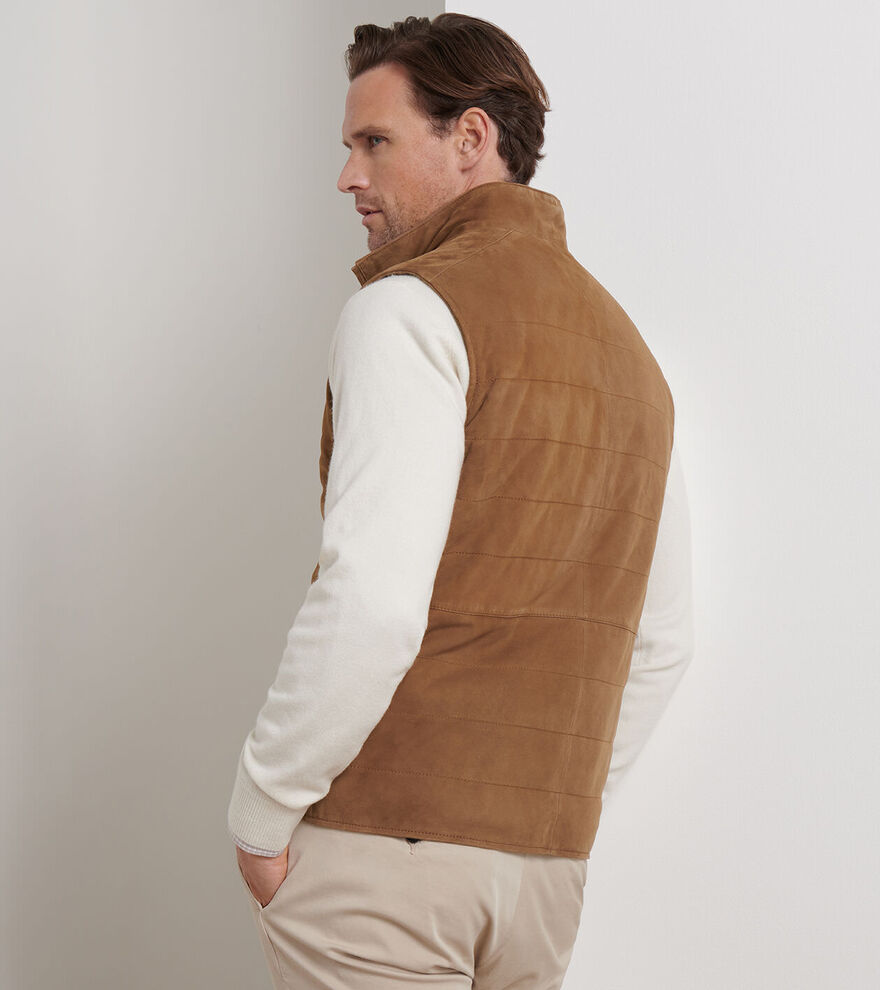 Peter Millar Men's Tailored Fit Featherweight Suede Vest - WALNUT