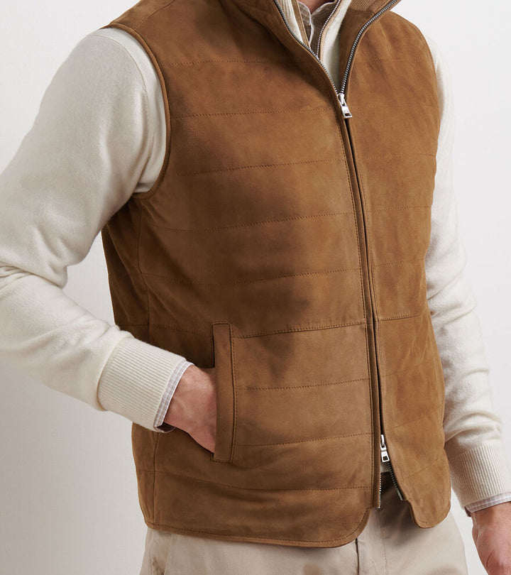 Peter Millar Men's Tailored Fit Featherweight Suede Vest - WALNUT