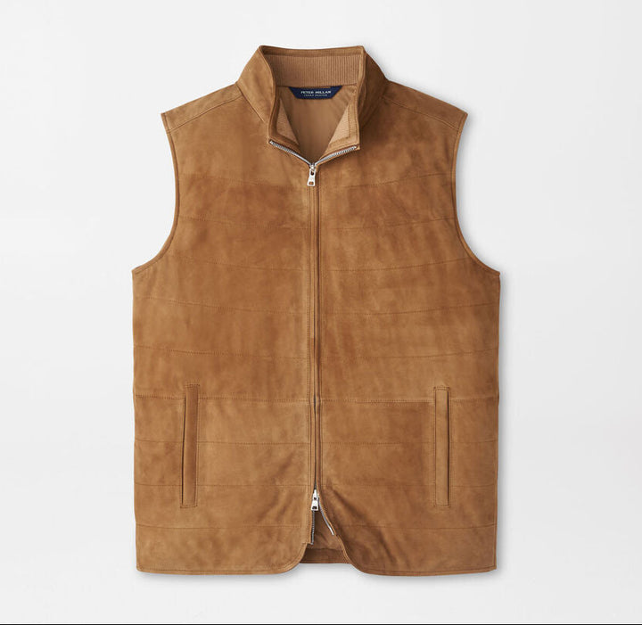 Peter Millar Men's Tailored Fit Featherweight Suede Vest - WALNUT