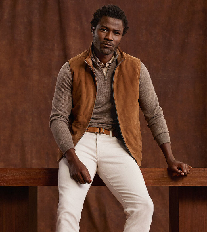 Peter Millar Men's Tailored Fit Featherweight Suede Vest - WALNUT