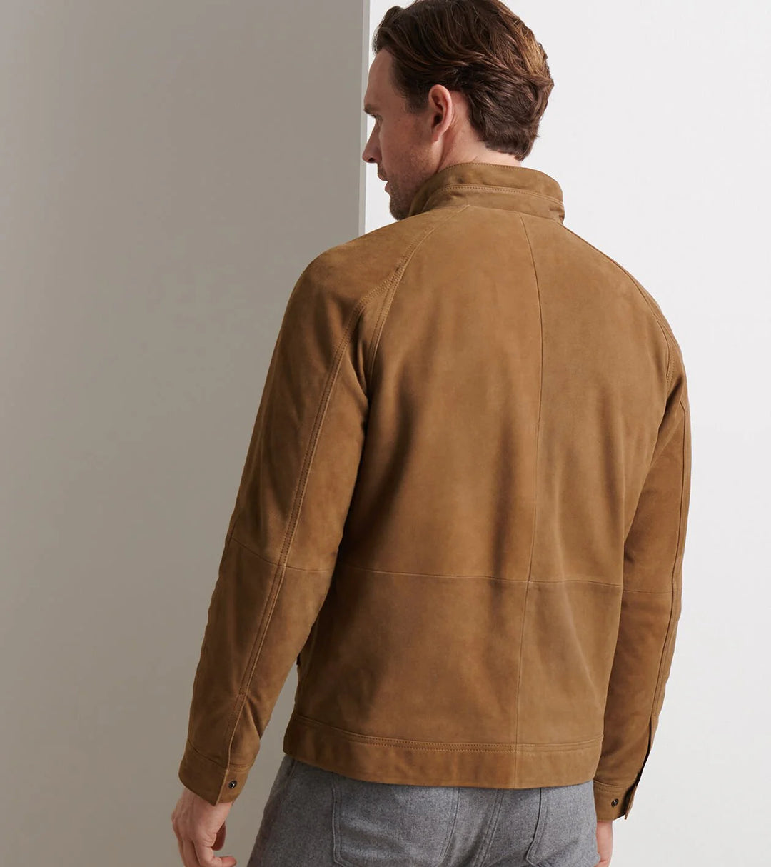 Peter Millar Men's Tailored Fit Soho Suede Bomber - SADDLE