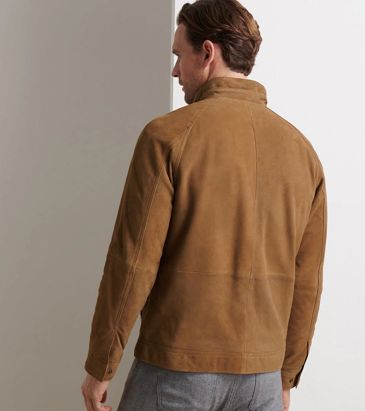 Peter Millar Men's Tailored Fit Soho Suede Bomber - SADDLE