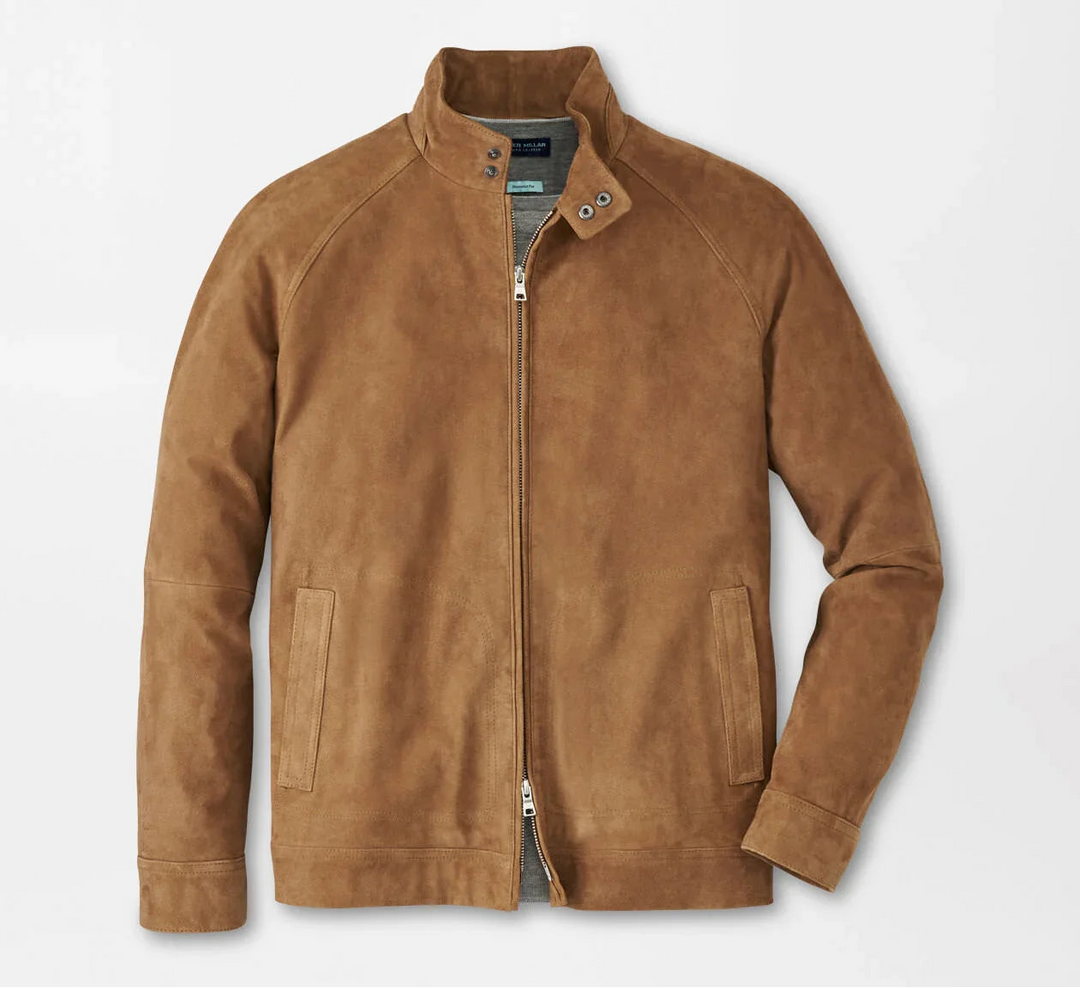 Peter Millar Men's Tailored Fit Soho Suede Bomber - SADDLE