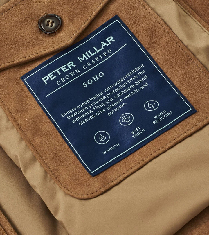 Peter Millar Men's Tailored Fit Soho Suede Bomber - SADDLE