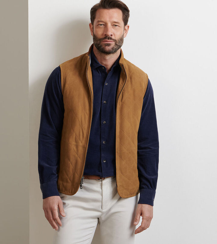 Peter Millar Men's Classic Fit Essex Suede Leather Vest - WHISKEY