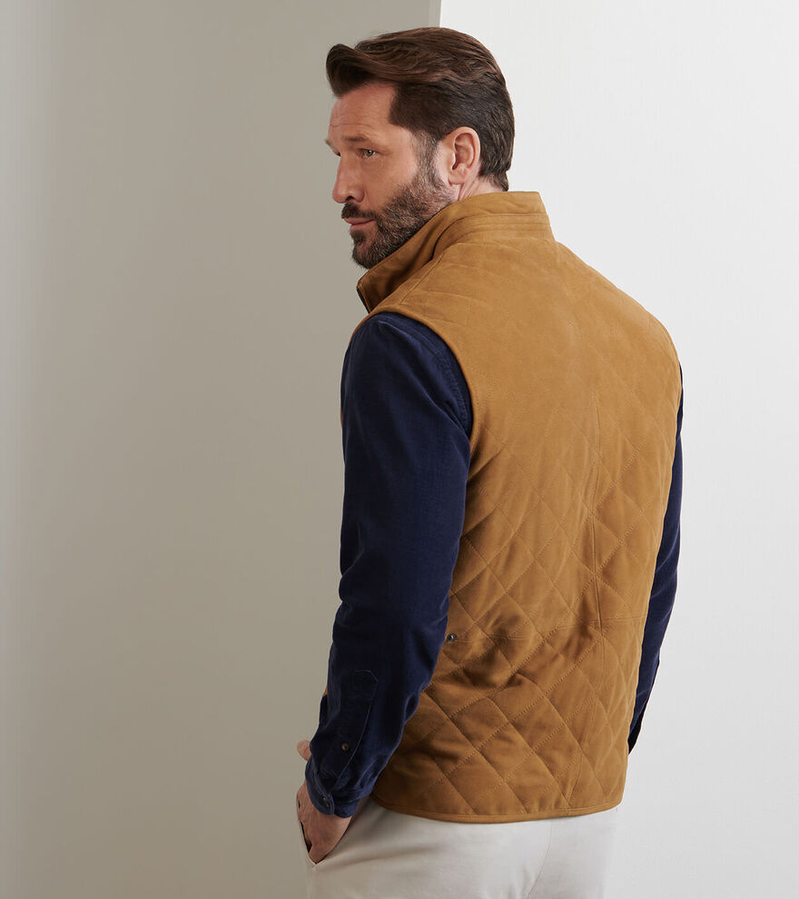 Peter Millar Men's Classic Fit Essex Suede Leather Vest - WHISKEY