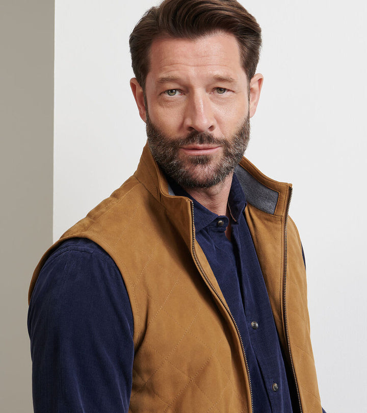 Peter Millar Men's Classic Fit Essex Suede Leather Vest - WHISKEY
