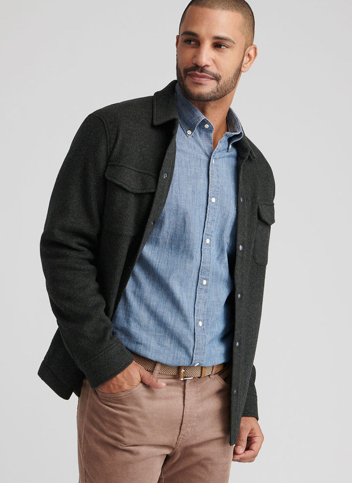 Peter Millar Men's Crown Flex Merino Shirt Jacket - DARK OLIVE