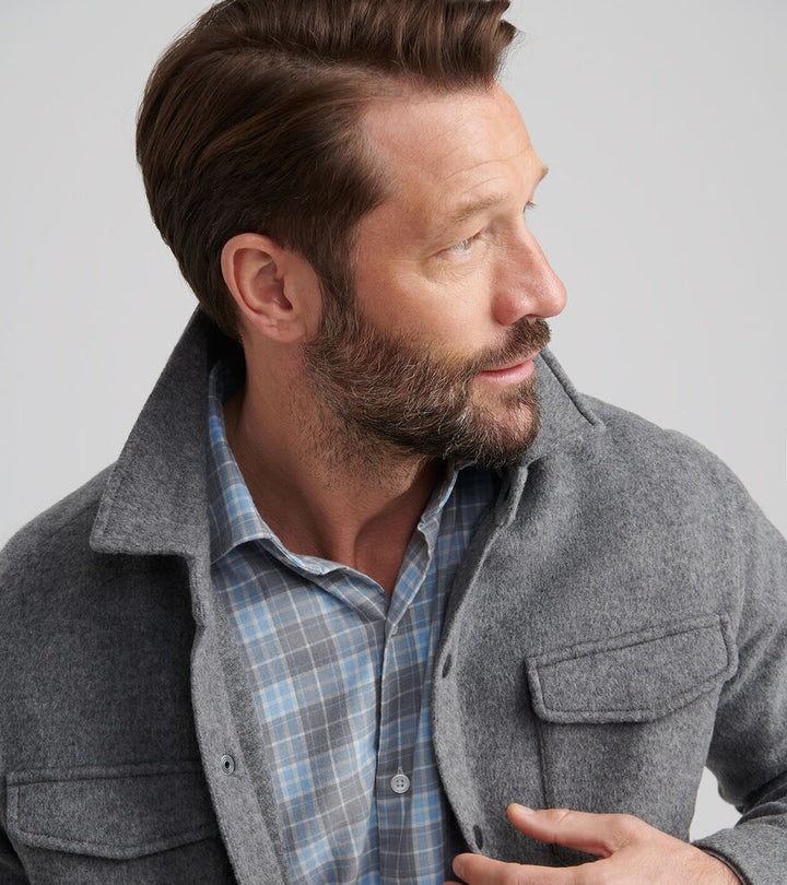 Peter Millar Men's Crown Flex Merino Shirt Jacket - OSLO GREY