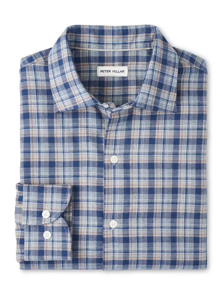 Peter Millar Men's Classic Fit Whitecap Performance Flannel Sport Shirt - BLUE HAZE