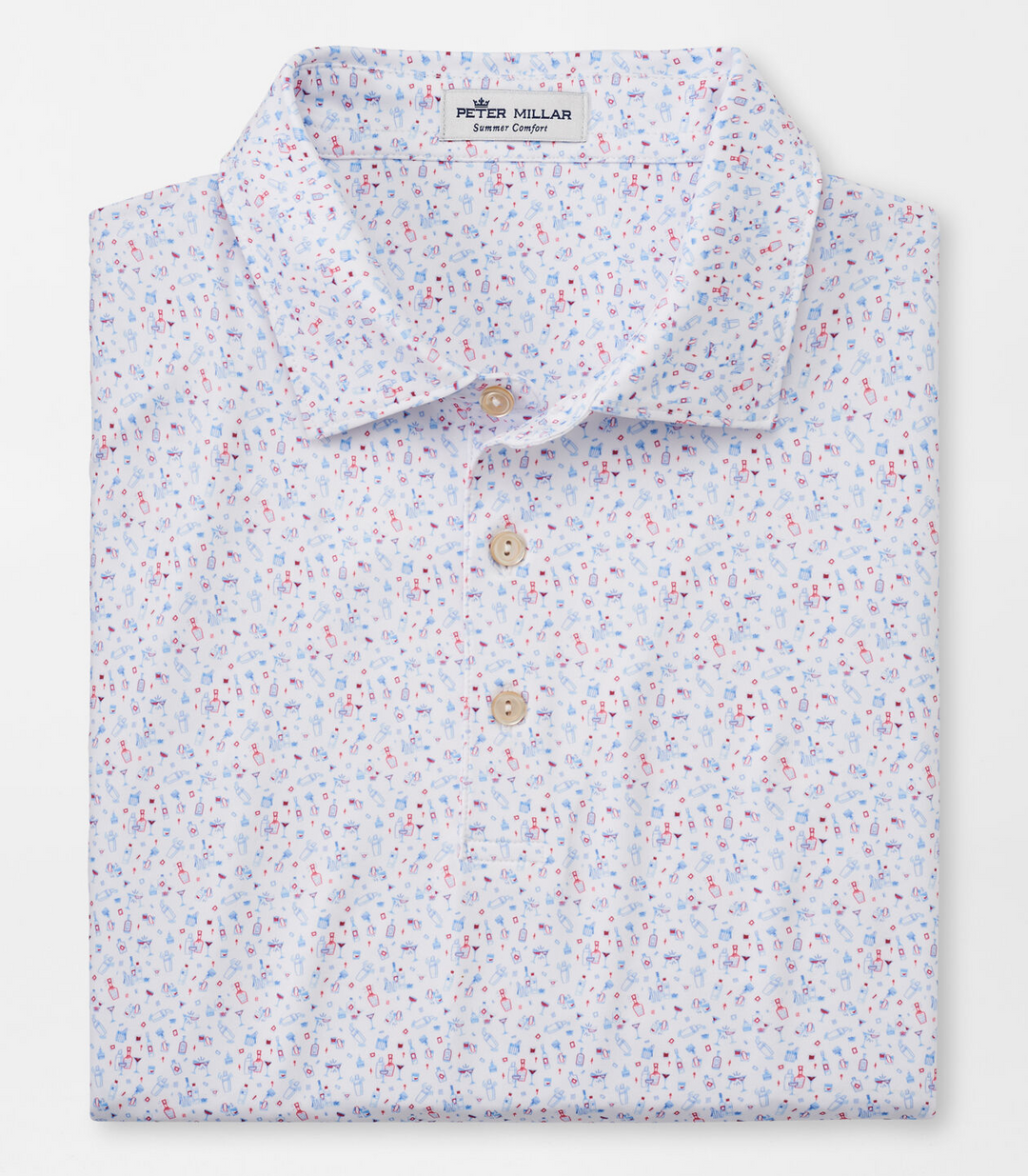 Peter Millar Mens Classic Fit Florida Room Performance Jersey Polo Sean Self - WHITE
