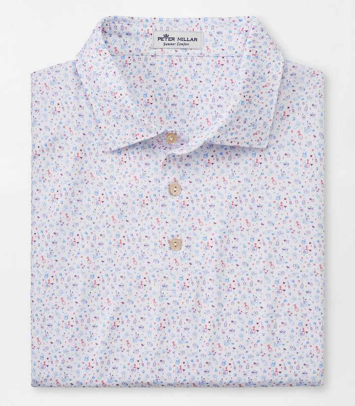 Peter Millar Mens Classic Fit Florida Room Performance Jersey Polo Sean Self - WHITE
