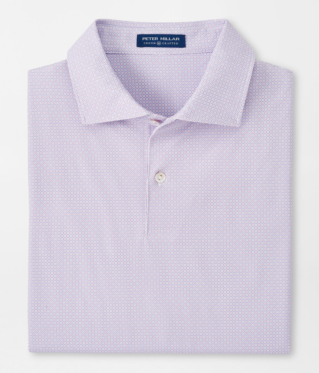 Peter Millar Mens Tailored Fit Harmony Performance Print Polo - WHITE / LILAC