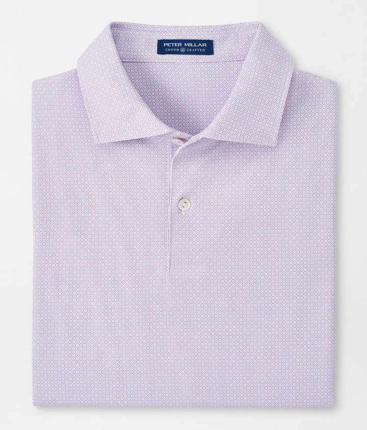 Peter Millar Mens Tailored Fit Harmony Performance Print Polo - WHITE / LILAC