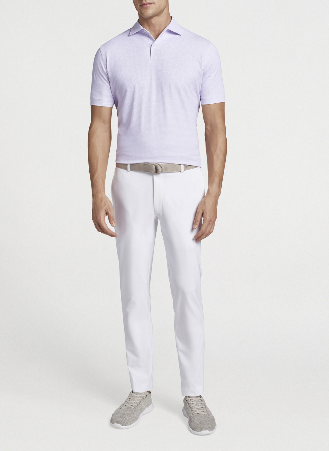 Peter Millar Mens Tailored Fit Harmony Performance Print Polo - WHITE / LILAC