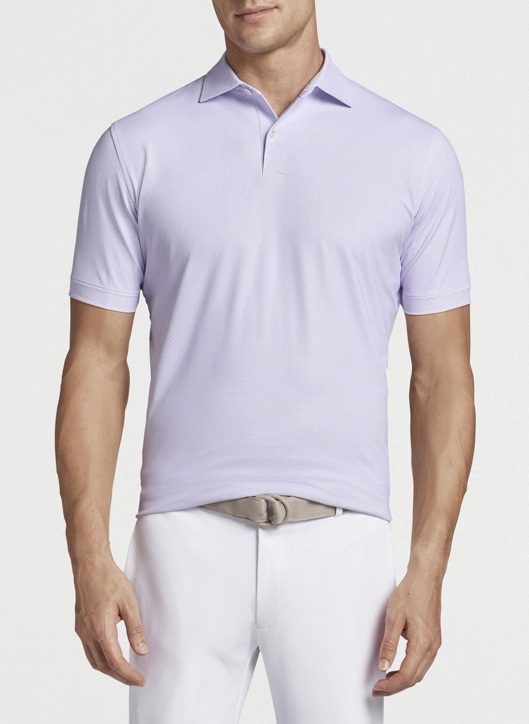 Peter Millar Mens Tailored Fit Harmony Performance Print Polo - WHITE / LILAC