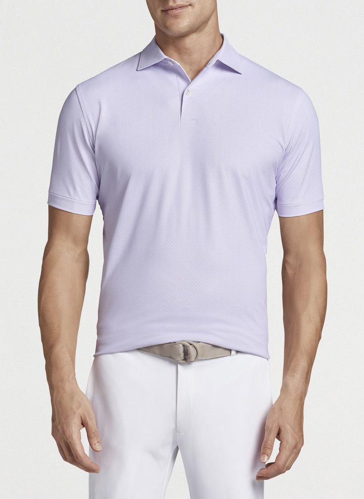Peter Millar Mens Tailored Fit Harmony Performance Print Polo - WHITE / LILAC