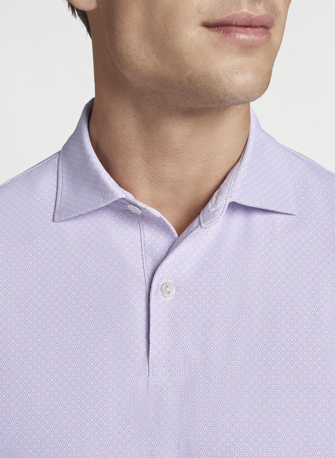 Peter Millar Mens Tailored Fit Harmony Performance Print Polo - WHITE / LILAC