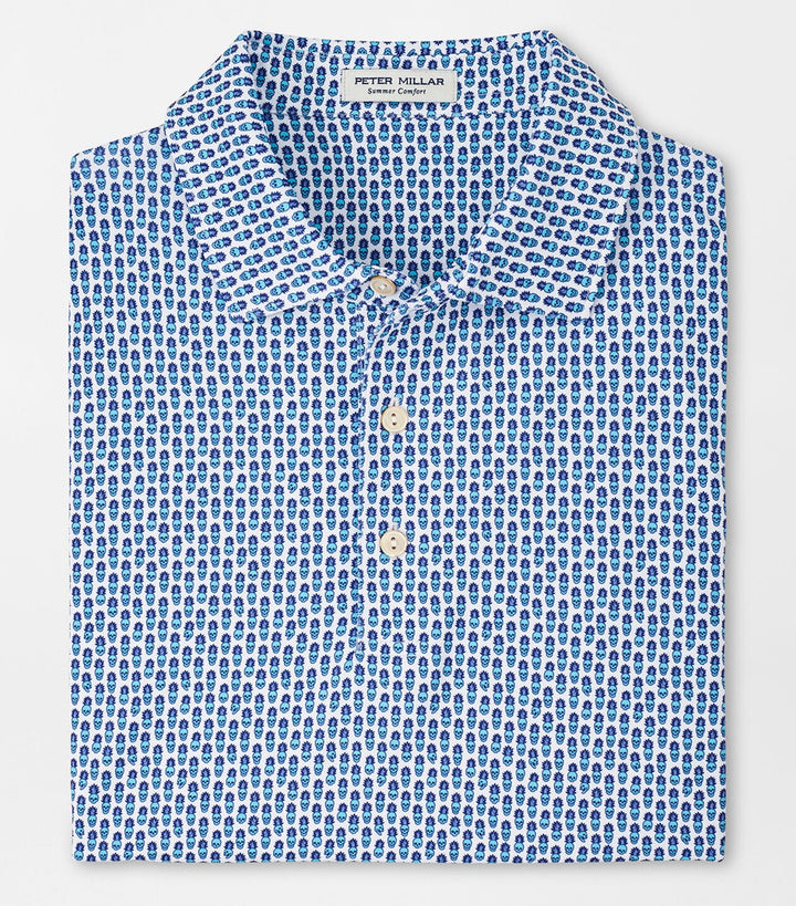 Peter Millar Mens Piña Skullada Performance Jersey Polo - WHITE/RADIANT BLUE - Golf Anything Canada