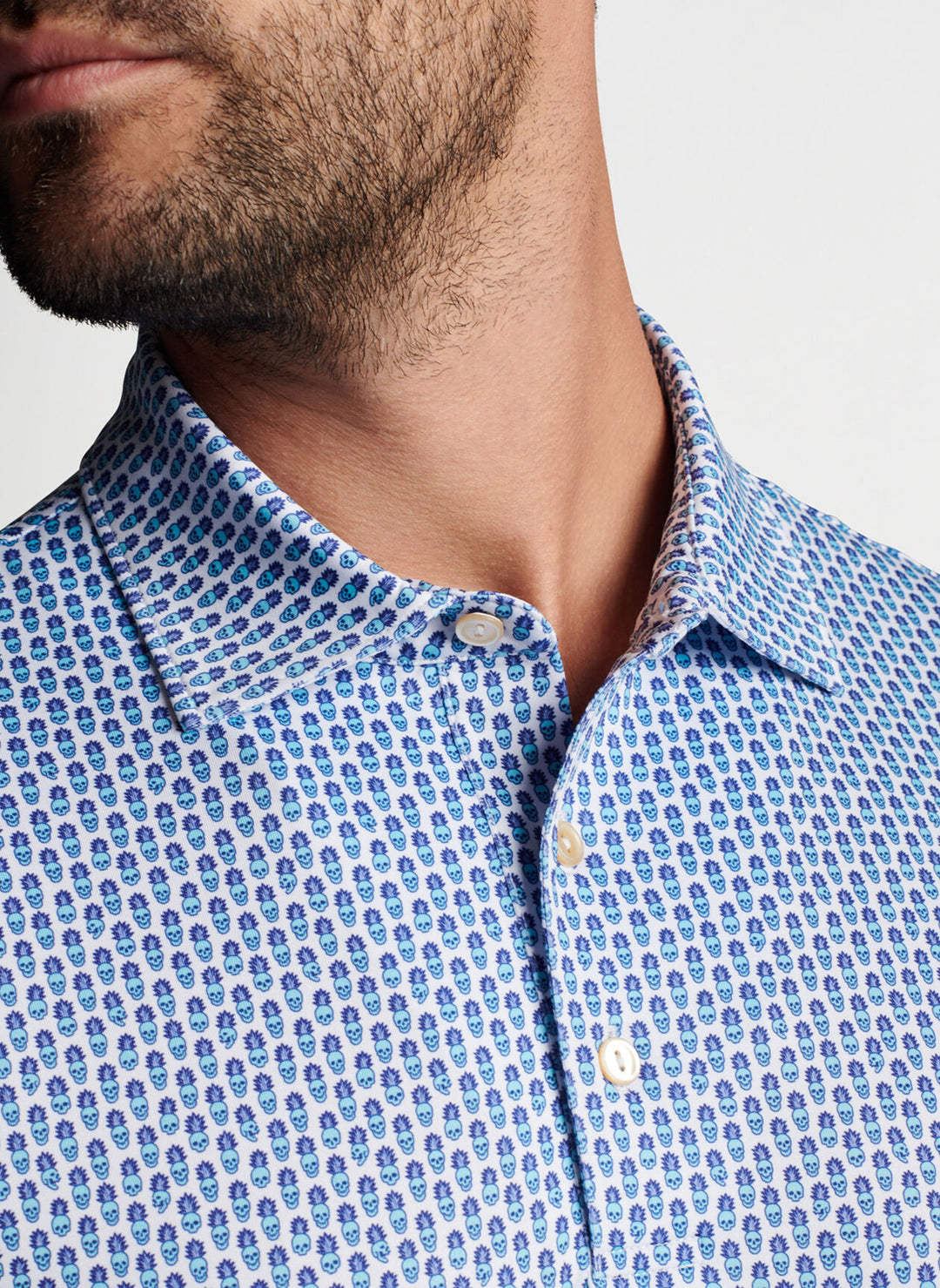 Peter Millar Mens Piña Skullada Performance Jersey Polo - WHITE/RADIANT BLUE - Golf Anything Canada