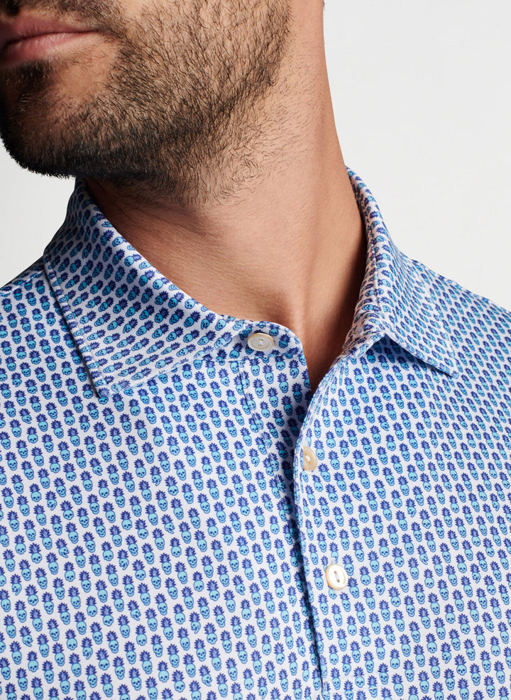 Peter Millar Mens Piña Skullada Performance Jersey Polo - WHITE/RADIANT BLUE - Golf Anything Canada