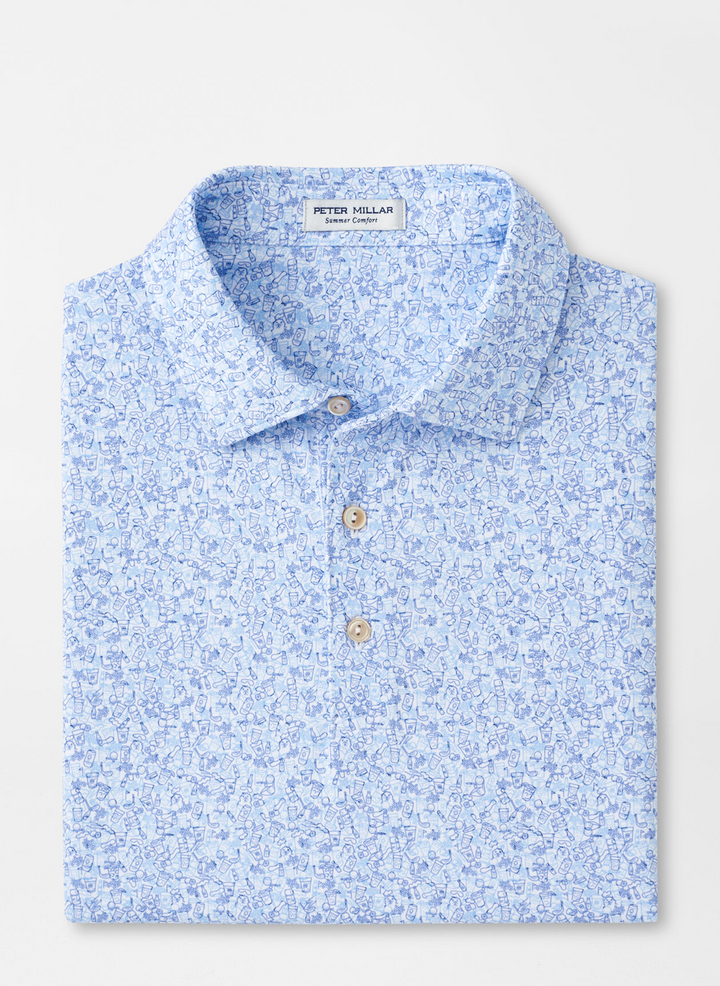 Peter Millar Mens Classic Fit 'Dazed And Transfused' Performance Jersey Polo - WHITE/BLUE