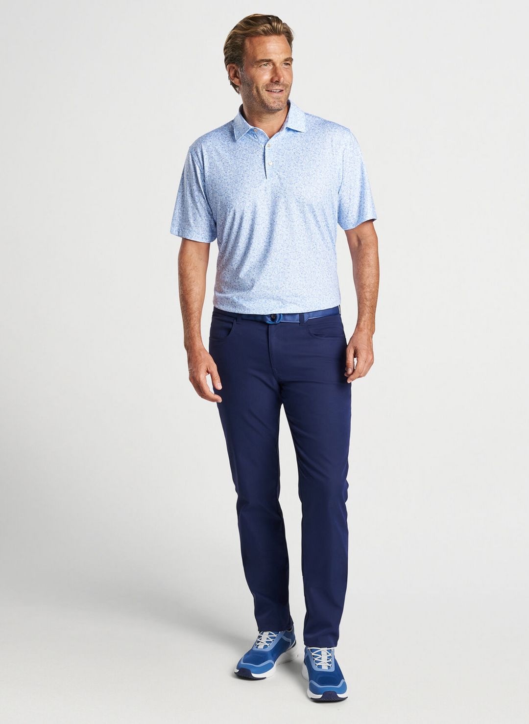 Peter Millar Mens Classic Fit 'Dazed And Transfused' Performance Jersey Polo - WHITE/BLUE