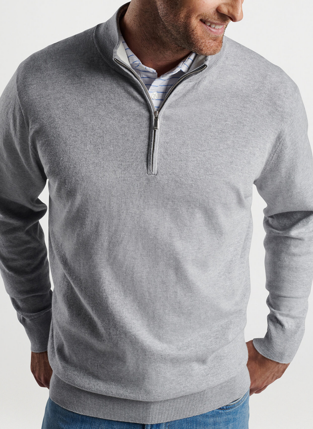 Peter Millar Men's Classic Fit Whitaker Quarter-Zip Sweater - BRITISH GREY