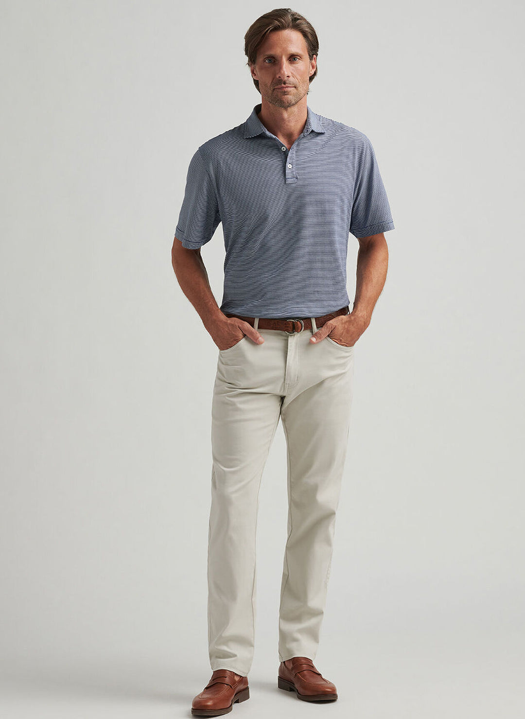 Peter Millar Mens Classic Fit Signature Sateen Five-Pocket Pant - Stone