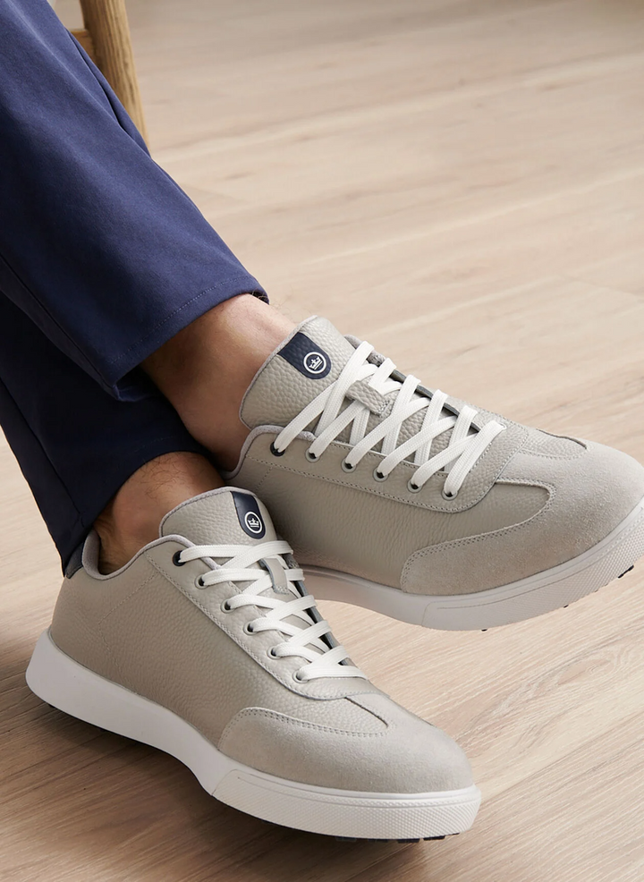 PETER MILLAR Men's Drift Leather Hybrid Course Shoe - WARM GREY / NAVY
