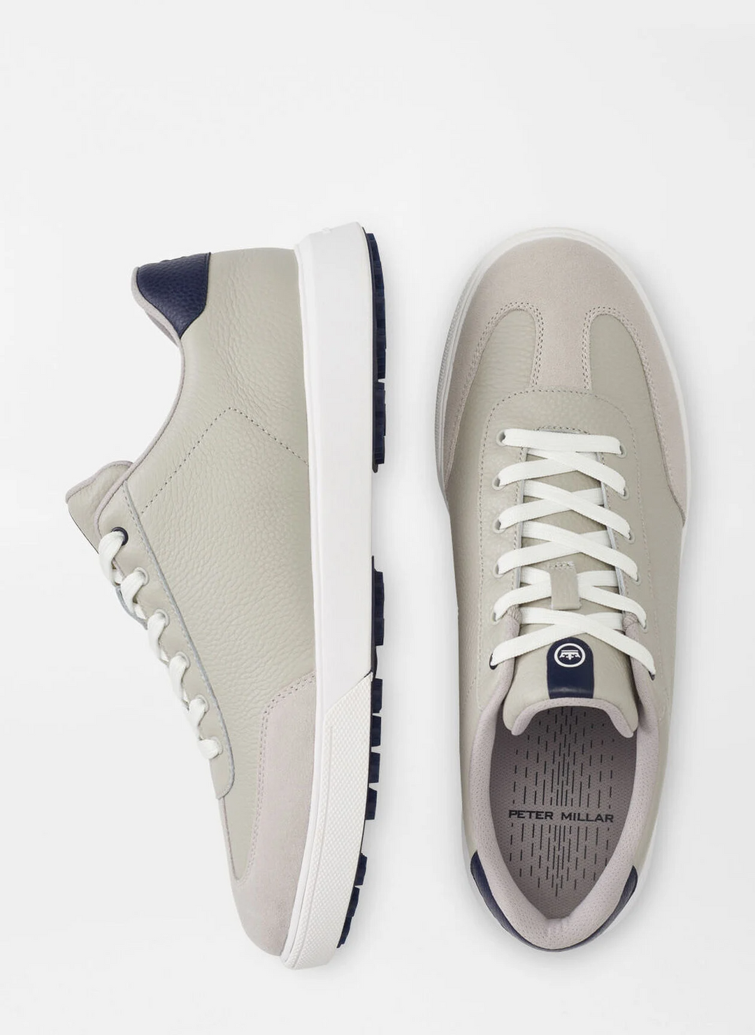 PETER MILLAR Men's Drift Leather Hybrid Course Shoe - WARM GREY / NAVY