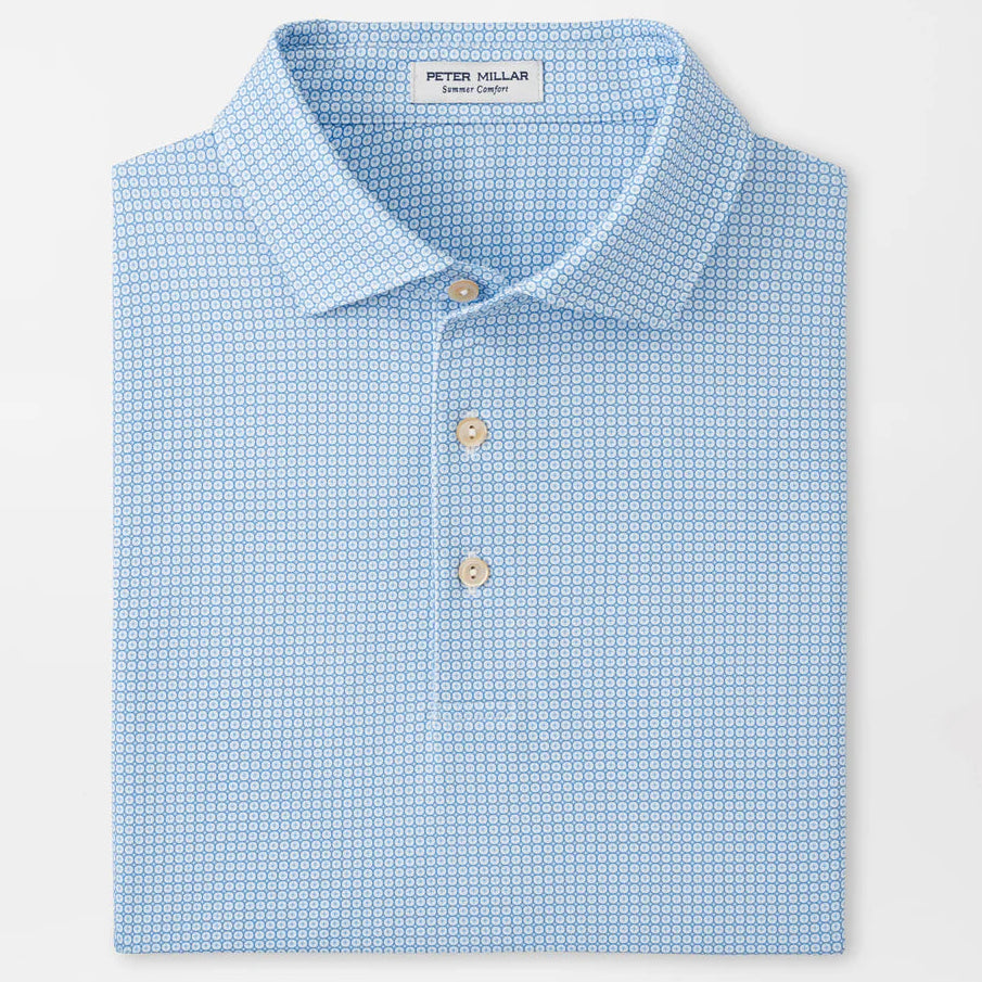 Peter Millar Men's Classic Fit Orbit Performance Jersey Polo - WHITE / SAILOR BLUE
