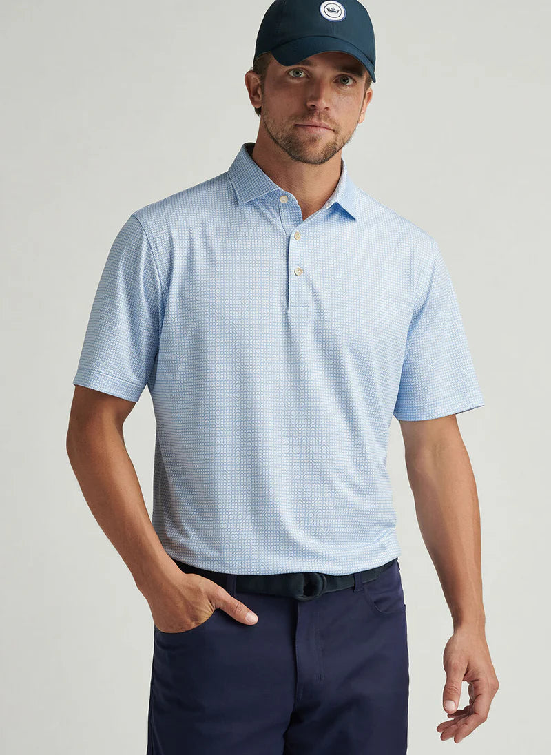 Peter Millar Men's Classic Fit Orbit Performance Jersey Polo - WHITE / SAILOR BLUE