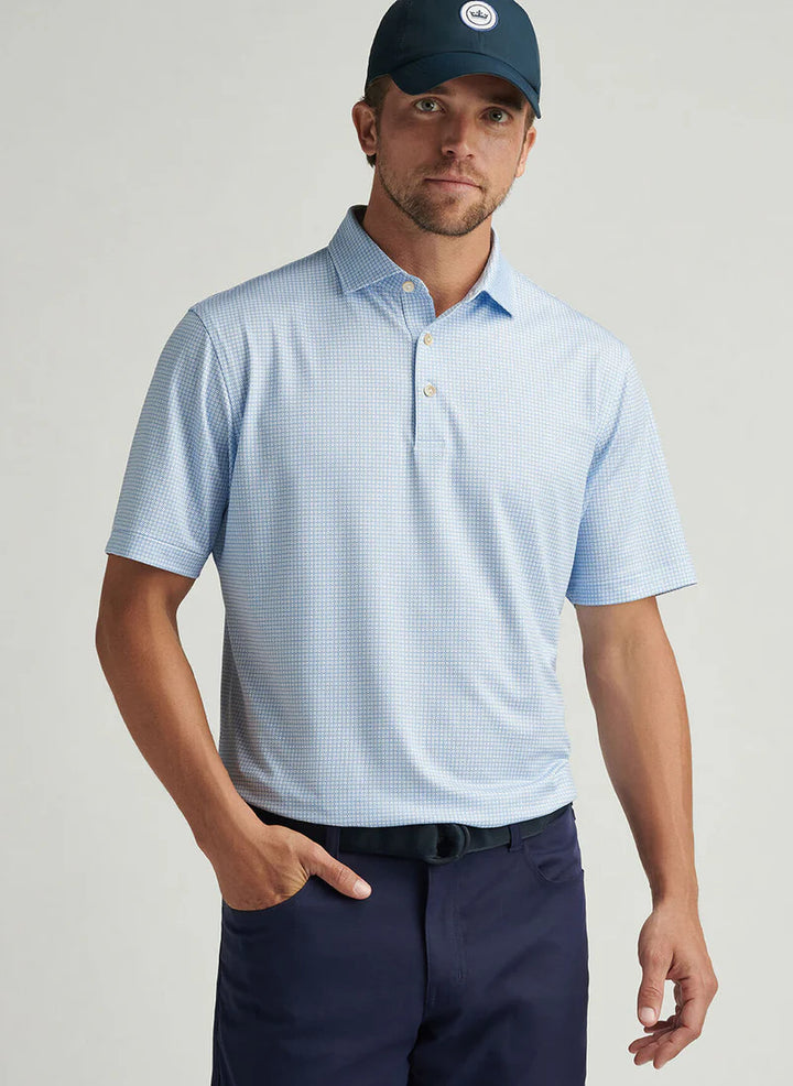 Peter Millar Men's Classic Fit Orbit Performance Jersey Polo - WHITE / SAILOR BLUE