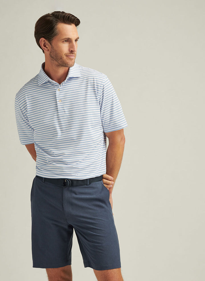 Peter Millar Mens Classic Fit Dunnes Performance Jersey Polo - White Cottage Blue