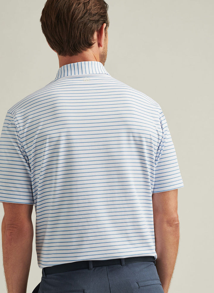 Peter Millar Mens Classic Fit Dunnes Performance Jersey Polo - White Cottage Blue