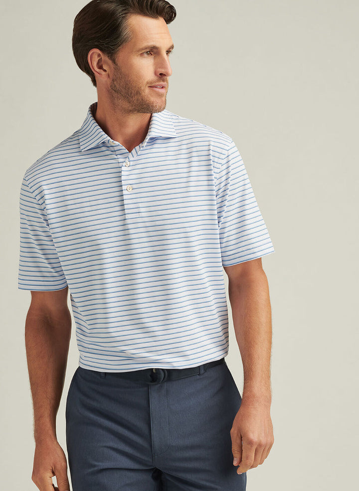 Peter Millar Mens Classic Fit Dunnes Performance Jersey Polo - White Cottage Blue