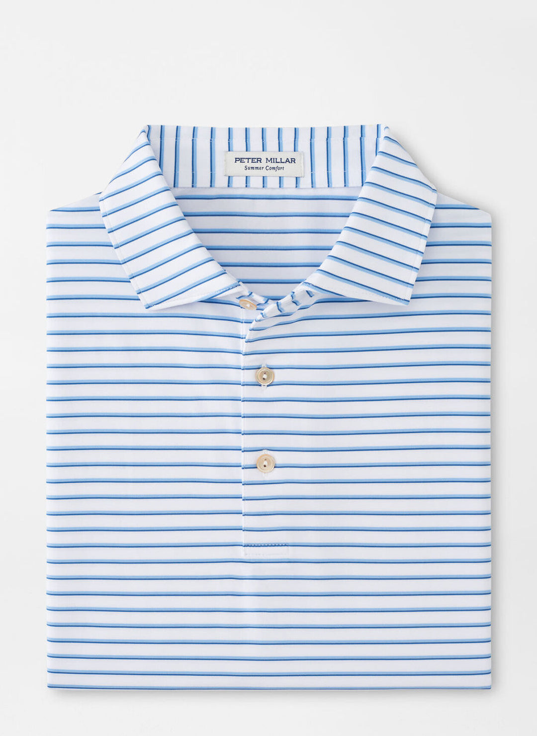 Peter Millar Mens Classic Fit Dunnes Performance Jersey Polo - White Cottage Blue