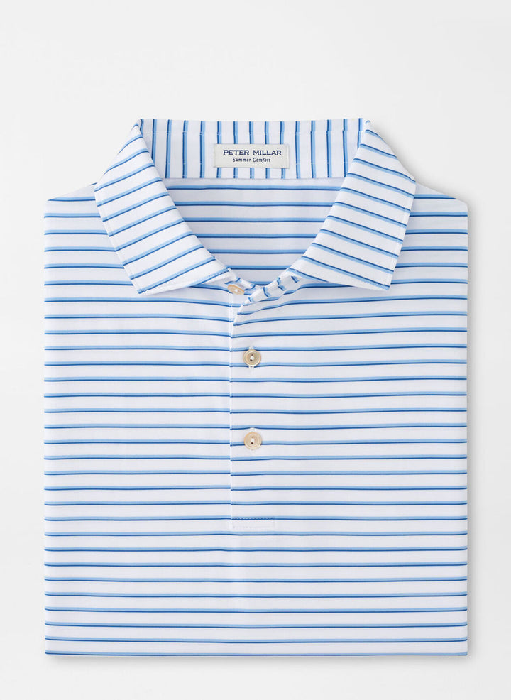 Peter Millar Mens Classic Fit Dunnes Performance Jersey Polo - White Cottage Blue