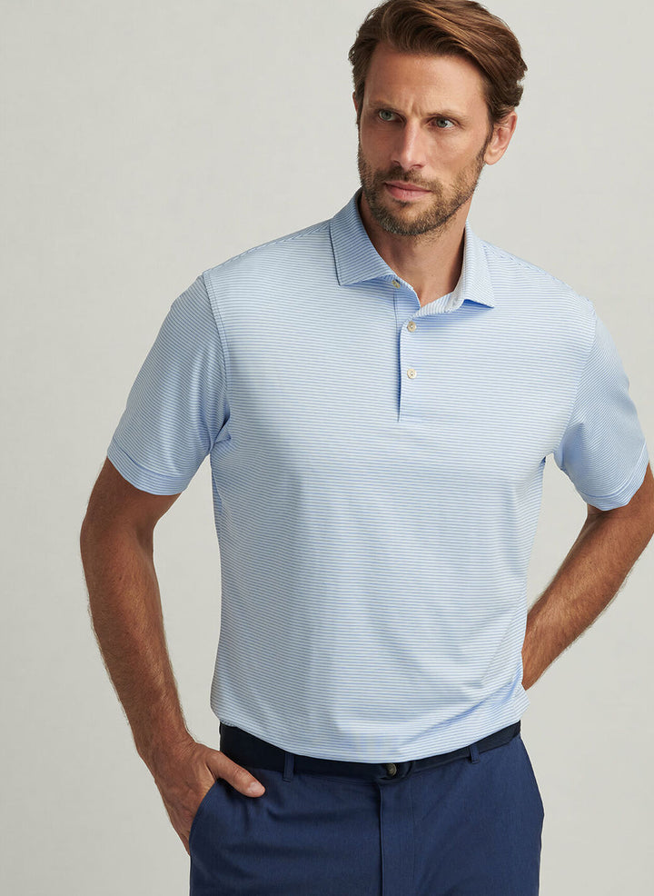 Peter Millar Mens Classic Fit Highlands Performance Jersey Polo - Pale Blue