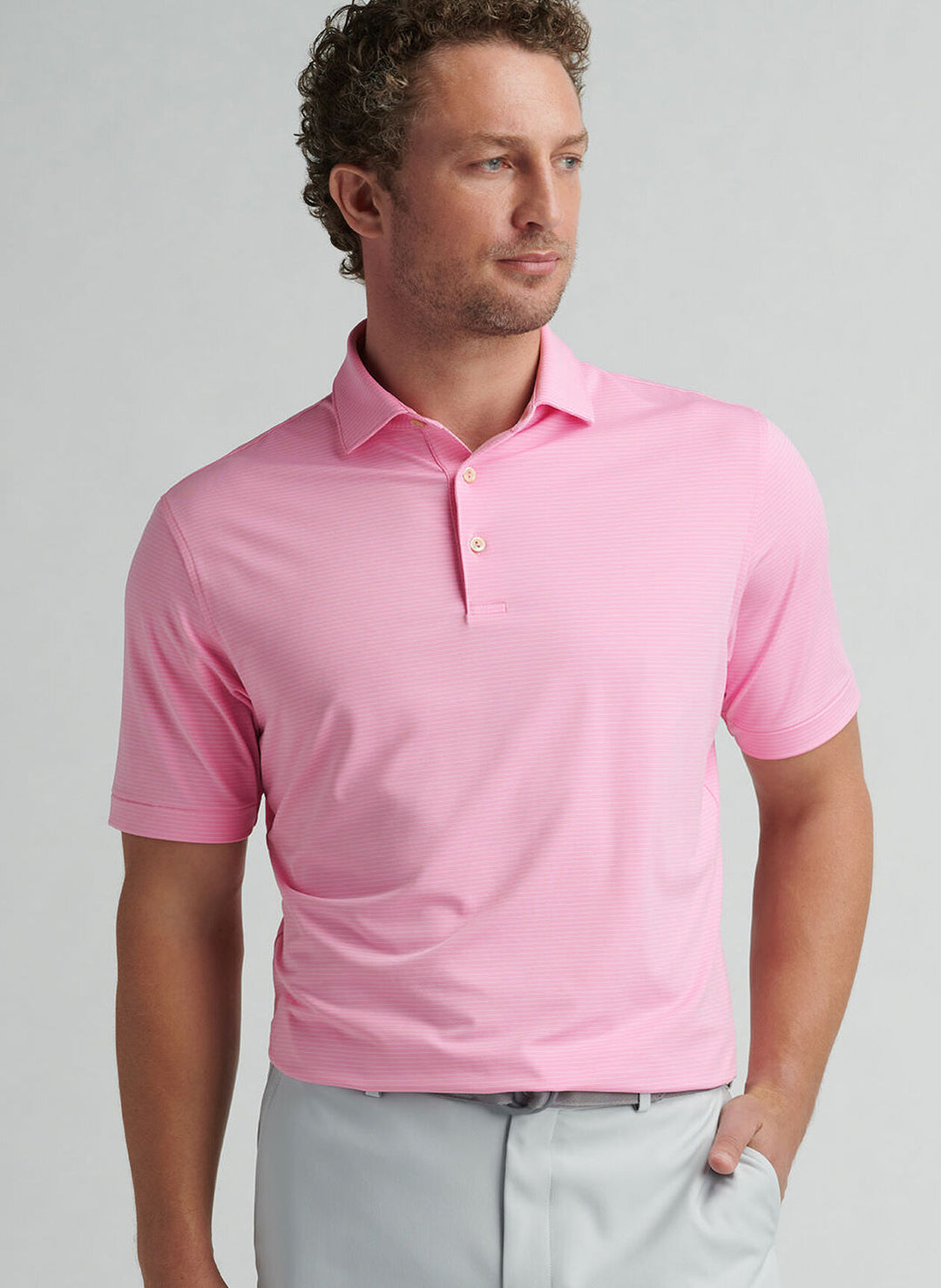 Peter Millar Mens Classic Fit Highlands Performance Jersey Polo - Pink Vale