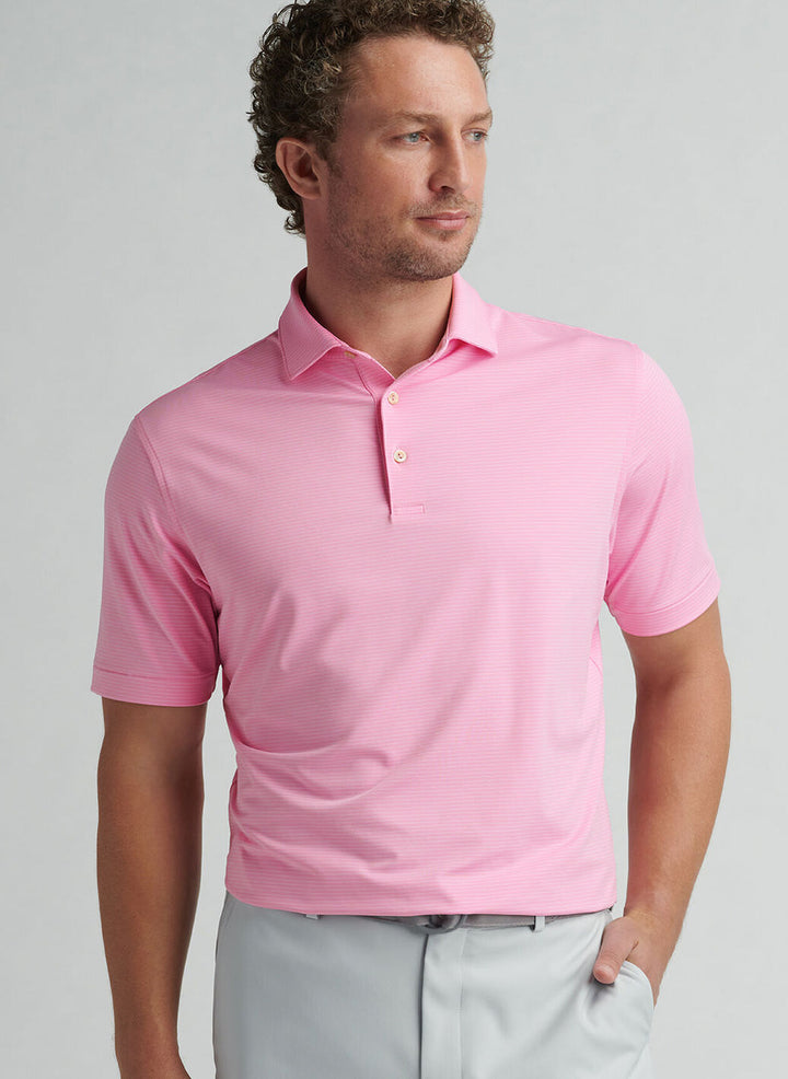 Peter Millar Mens Classic Fit Highlands Performance Jersey Polo - Pink Vale
