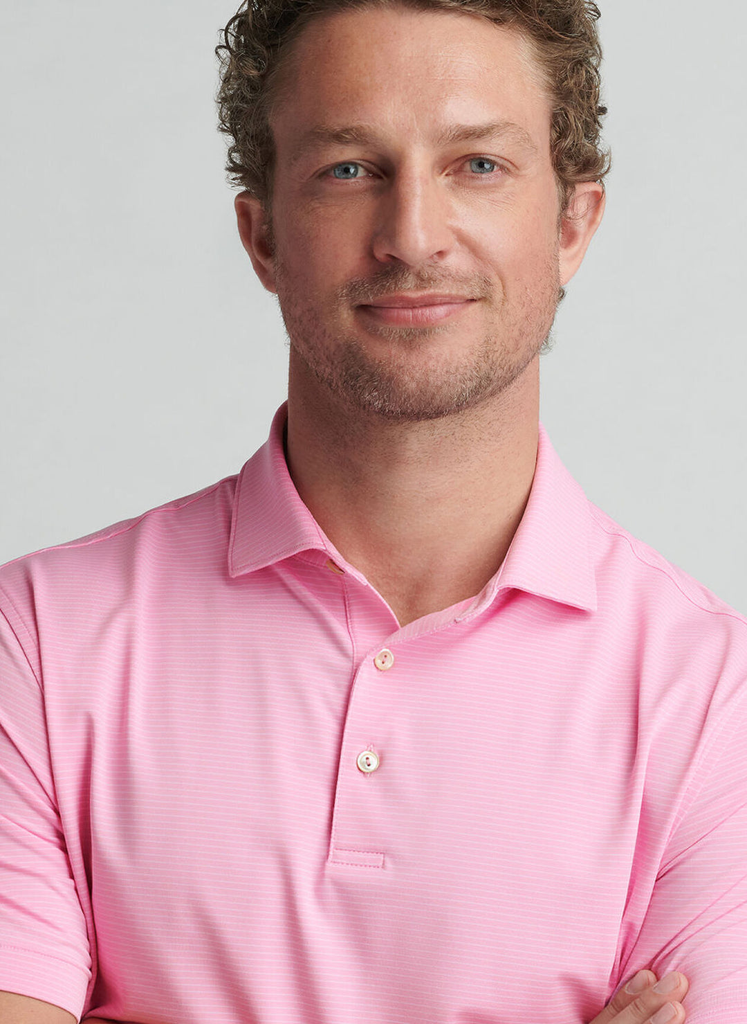 Peter Millar Mens Classic Fit Highlands Performance Jersey Polo - Pink Vale